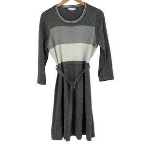 Womens Calvin Klein Long Sleeve Sweater Dress Metallic Size Large 2230 Gray